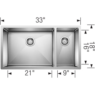 Radius R10 33" 80/20 Double Bowl Undermount Stainless Steel Kitchen Sink