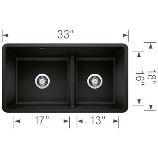Precis SILGRANIT 33" 60/40 Reversible Double Bowl Undermount Kitchen Sink with Low Divide
