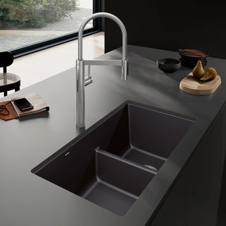 Precis SILGRANIT 33" 60/40 Reversible Double Bowl Undermount Kitchen Sink with Low Divide