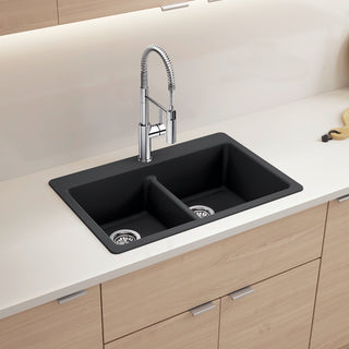 Liven SILGRANIT 33" 50/50 Double Bowl Dual Mount Kitchen Sink with Low Divide