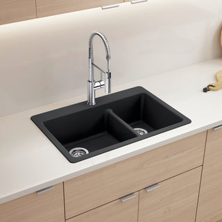 Liven SILGRANIT 33" 60/40 Double Bowl Dual Mount Kitchen Sink with Low Divide