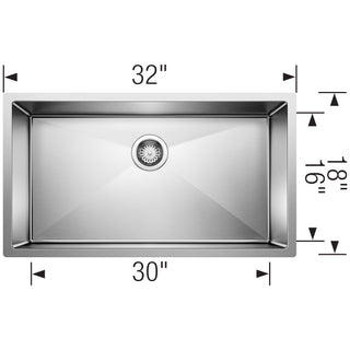 Radius R10 32" Super Single Bowl Undermount Stainless Steel Kitchen Sink