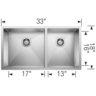 Radius R10 33" 60/40 Double Bowl Undermount Stainless Steel Kitchen Sink