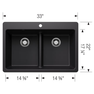 Liven SILGRANIT 33" 50/50 Double Bowl Dual Mount Kitchen Sink with Low Divide