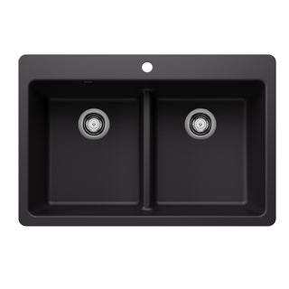 Liven SILGRANIT 33" 50/50 Double Bowl Dual Mount Kitchen Sink with Low Divide