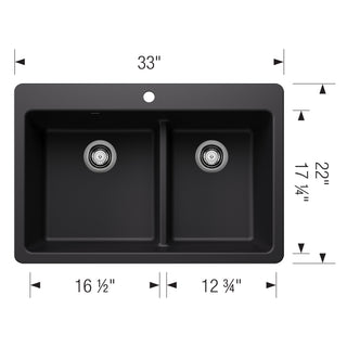 Liven SILGRANIT 33" 60/40 Double Bowl Dual Mount Kitchen Sink with Low Divide