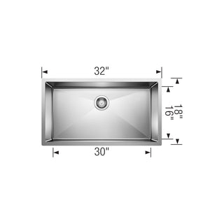 BLANCO RADIUS R10 32" Super Single Bowl Undermount Stainless Steel Kitchen Sink