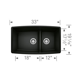 Performa SILGRANIT 33" 60/40 Double Bowl Undermount Kitchen Sink with Low Divide